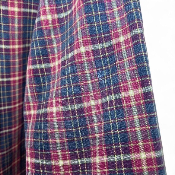 Vintage Looks Plaid Button Down Shirt XL Denim Collar Red White Blue - Picture 6 of 7